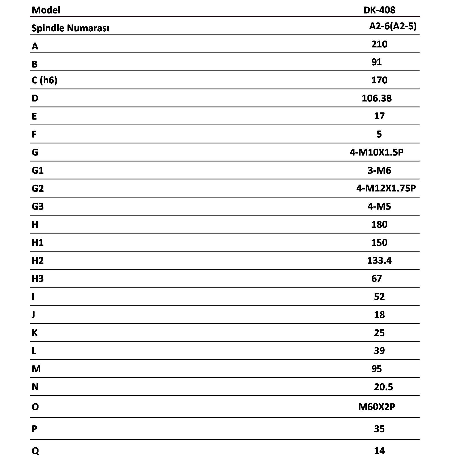 torna makinesi hidrolik ayna teknik ölçüler